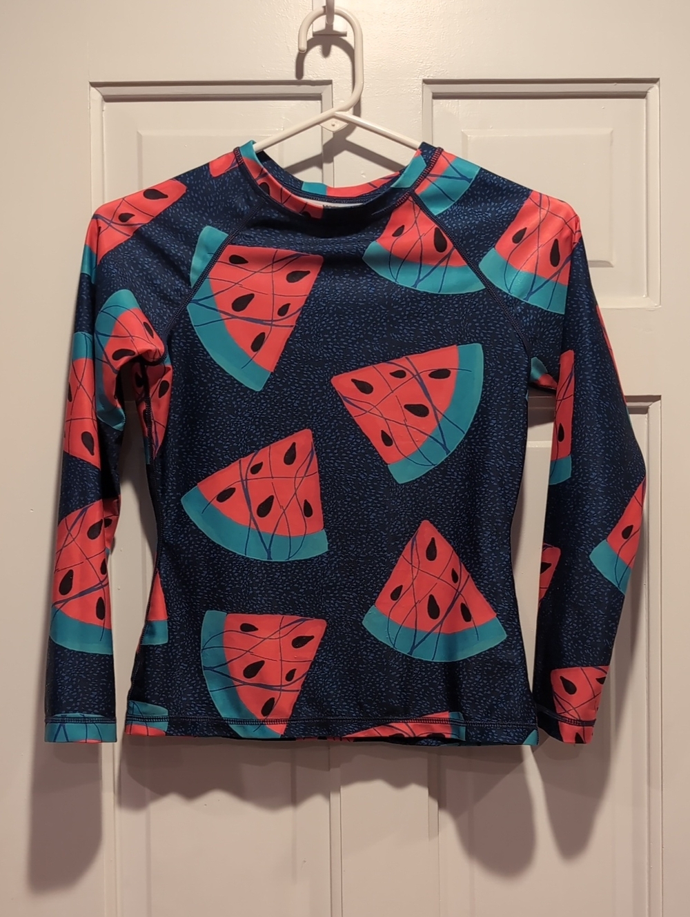 Tea Collection Navy Swim Rashguard with Pink & Teal Watermelon Print